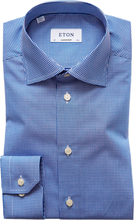 Eton - Light Checked Contemporary Fit,cut Away - Mörkblå