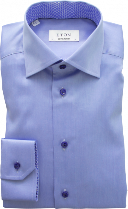 Eton - Twill With Details, Contemporary Fit, Cut Away - Azul