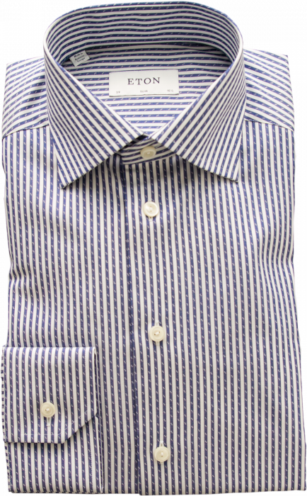 Eton - Blue Striped Twill, Slim Fit, Cut Away - Blue & white