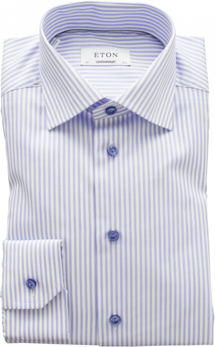 Eton - Blue Striped, Contemporary Fit, Cut Away - Skye Blue & white