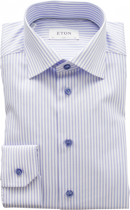 Eton - Blue Striped Navy Buttons, Slim Fit, Cut Away - Skye Blue & branco
