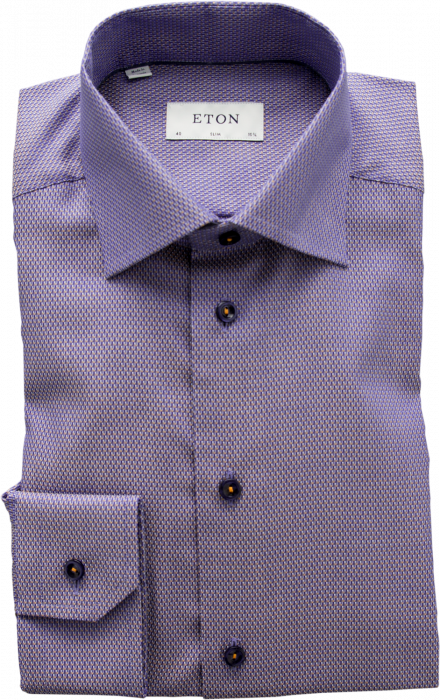 Eton - Twil Blue Buttons, Slim Fit, Cut Away - Púrpura & blanco