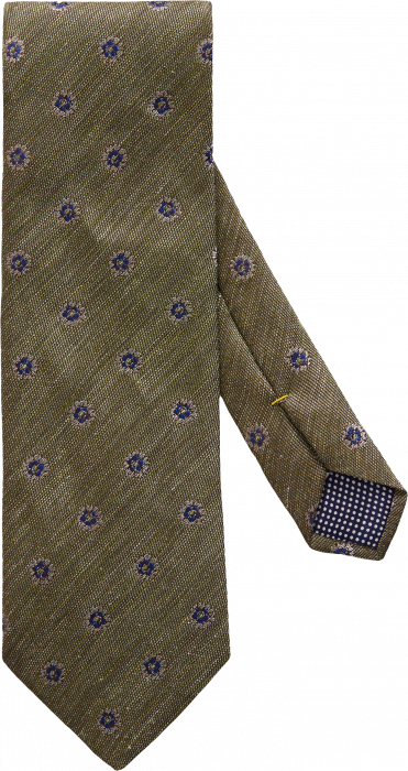 Eton - Green Flower Patterned Silk & Linen Tie - Groen
