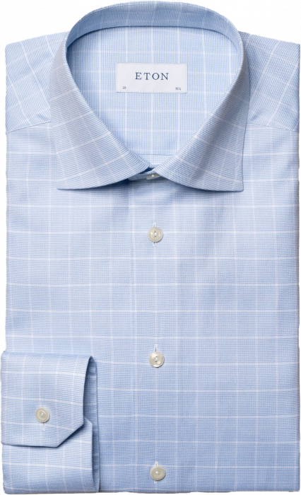 Eton - Light Blue Check Twill Shirt Sli, Fit - Azul claro