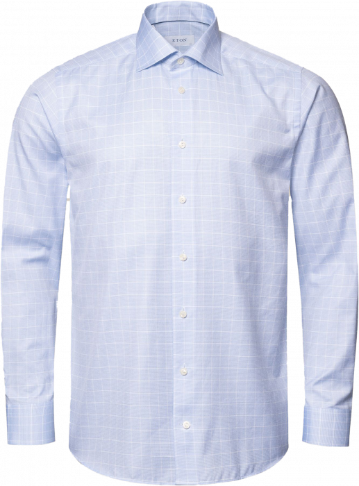 Eton - Light Blue Check Twill Shirt Sli, Fit - Jasnoniebieski