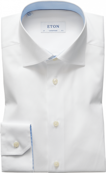 Eton - Hvid Micro Print Poplin Skjorte Contemporary Fit - Hvid & himmelblå