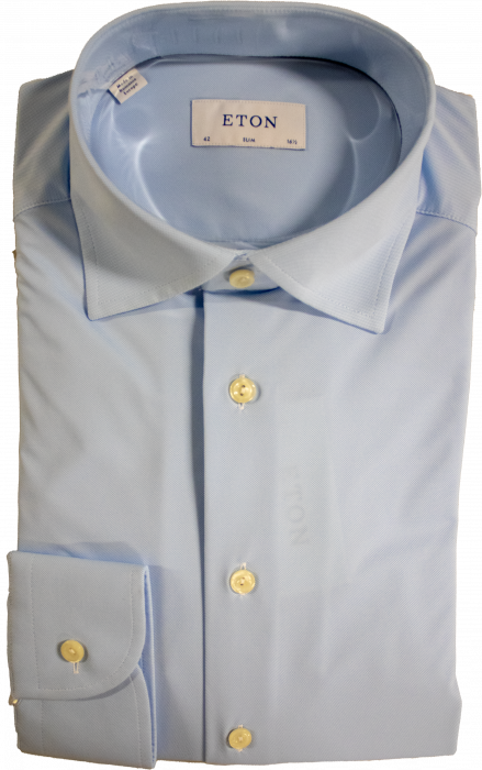 Eton - 4 Way Stretch Light Blue Twill Shirt - Jasnoniebieski & biały