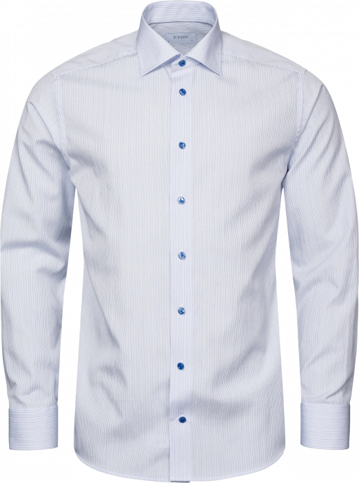 Eton - Mid Blue Micro Print Poplin Shirt Slim Fit - Azul