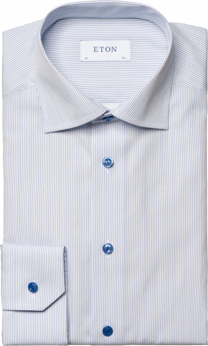 Eton - Mid Blue Micro Print Poplin Shirt Contem - Niebieski