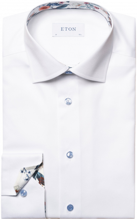 Eton - White Floral Signature Twill Shirt Contemporary - Biały
