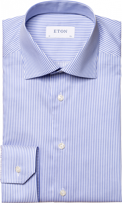Eton - Blue Stribet Fine Twill Shirt Contemporary - Blue