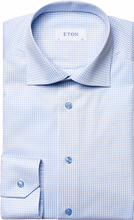 Eton - Blå Og Hvid Ternet Skjorte, Slim Fit - Blå & hvid