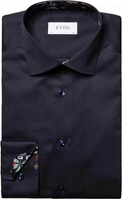 Eton - Navy Business Skjorte Med Blomsterdetaljer Contem - Navy