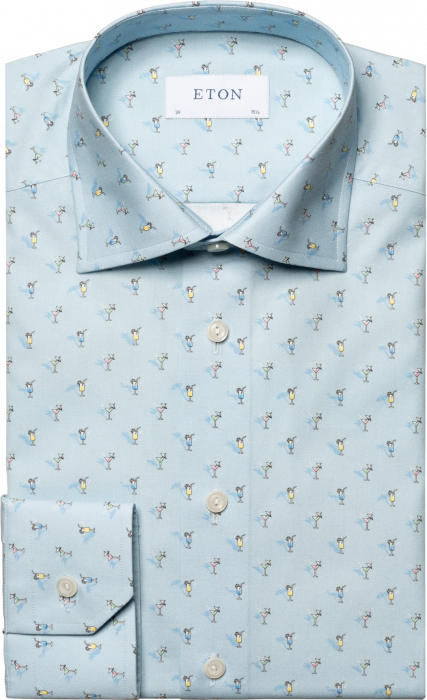 Eton - Lyseblå Business Skjorte Med Drink Print Slim Fit - Himmelblå