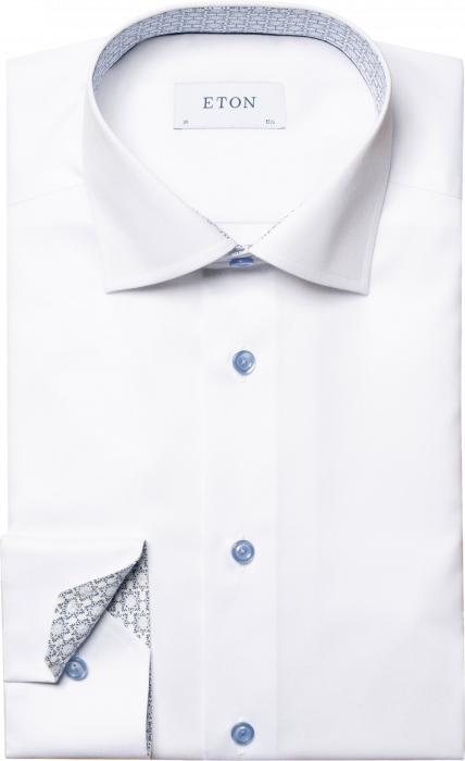 Eton - White Geometric Print Effect Twill Shirt Contemp - Biały