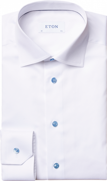 Eton - White Twill Shirt, Blue Contrast, Slim Fit - White