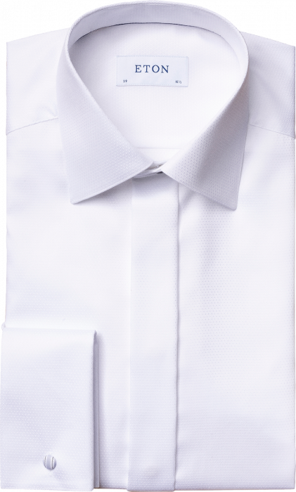 Eton - White Dobby Evening Shirt, French Cuffs, Slim - White