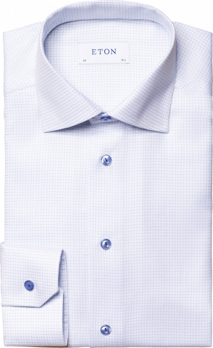 Eton - Business Shirt Chechered Details, Slim Fit - Light blue
