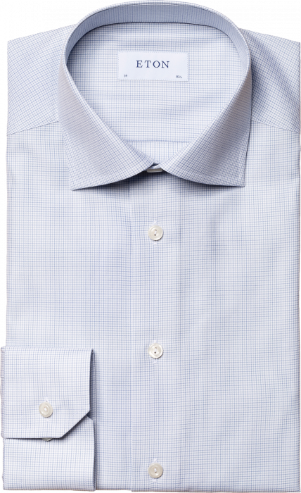 Eton - Lightblue Business Shirt Checkered, Slim - Jasnoniebieski