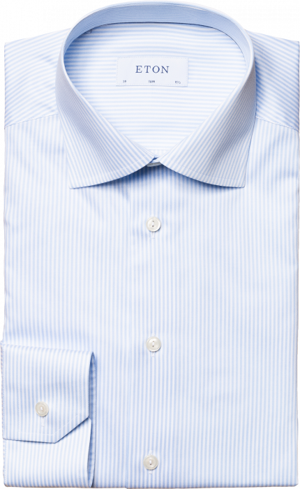 Eton - Light Blue Fine Twill Stribet Shirt, Slim - Azul claro