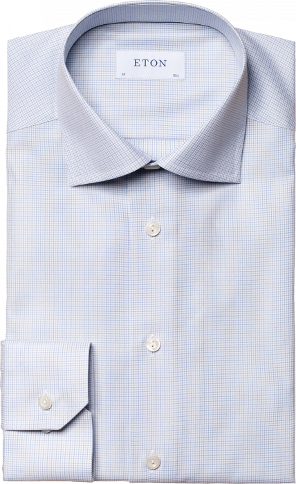 Eton - Lyseblå Business Skjorte Med Tern, Contemporary - Lyseblå