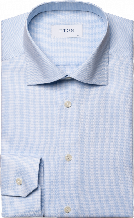 Eton - Light Blue Houndstooth Shirt, Contemporary - Jasnoniebieski