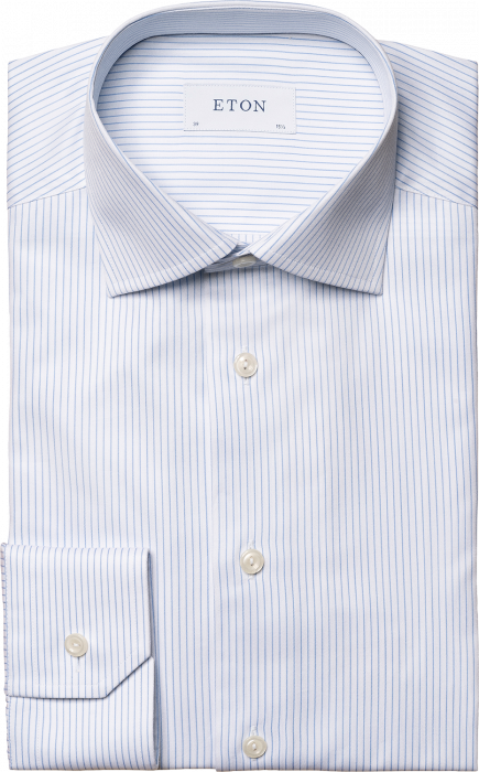Eton - Light Blue Fine Striped Cotton-Tencel Slim Shirt - Lichtblauw