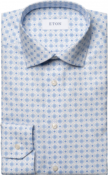 Eton - Light Blue Medallion Print Poplin Shirt Slim Fit - Jasnoniebieski
