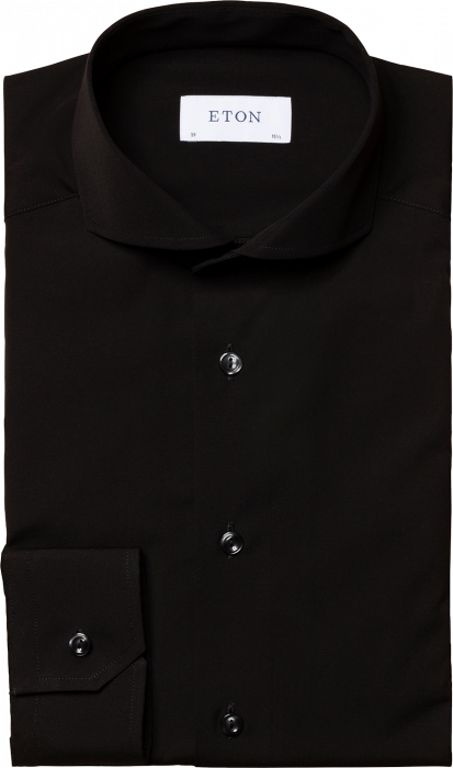 Eton - Black Poplin Shirt, Extreme Cut Away - Preto