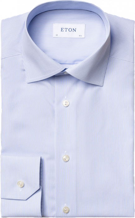 Eton - Light Blue Poplin Twill Striped Shirt, Slim - Hellblau