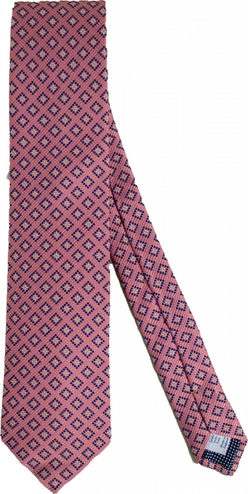 Eton - Pink Slik Tie With Tile Pattern - Cerise & bleu foncé