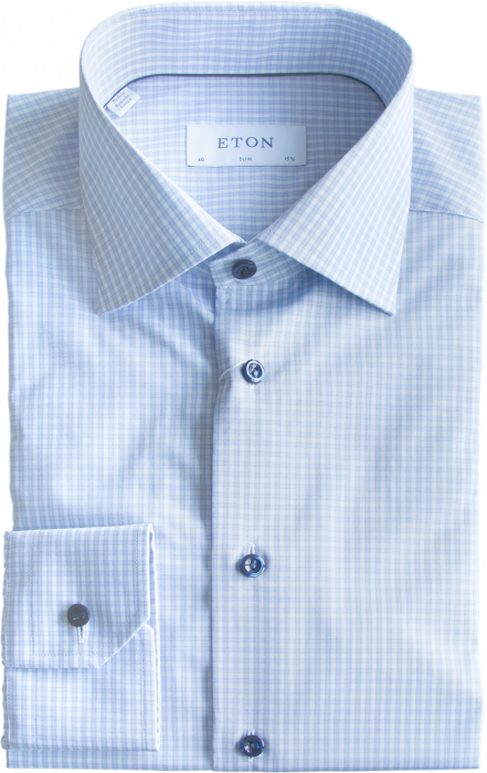 Eton - Men's Checkered Poplin Shirt, Slim Fit - Skye Blue