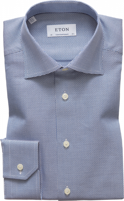 Eton - Blue And White Dobby, Contemporary Fit, Cut Away - Azul
