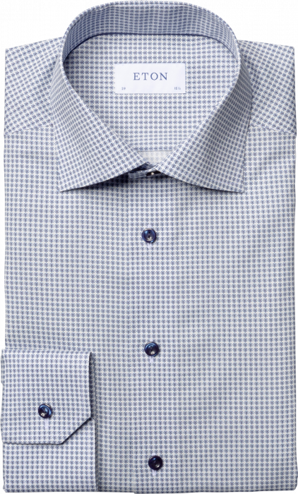 Eton - Herreskjorte Med Små Blomster, Slim Fit - Hvid & mørk blå