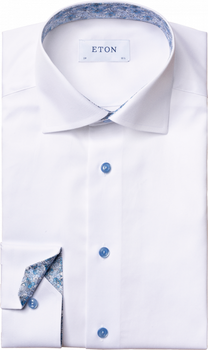 Eton - Men's Blue Shirt With Flowers, Slim Fit - White & skye blue