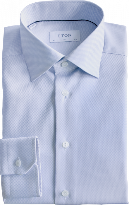 Eton - Men's Blue Checkered Twill Shirt, Slim Fit - Skye Blue & branco