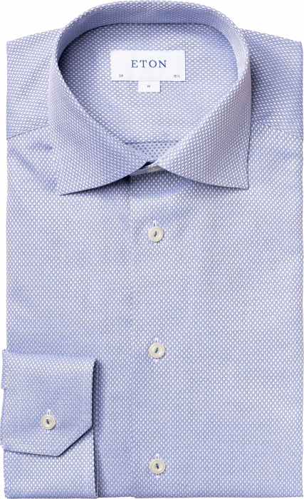Eton - Blå Herreskjorte Med Diskret Diamant-Motiv - Blå & hvid