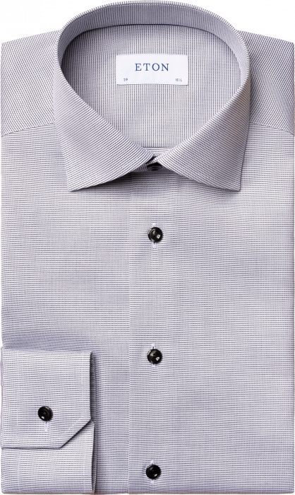 Eton - Men's Black And White Twill Shirt, Slim Fit - Preto & branco