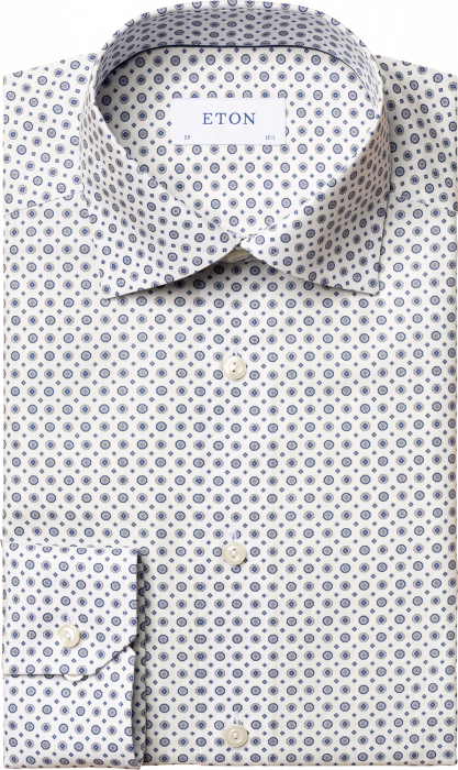 Eton - Men's White Shirt With Fine Blue Print In Silmfit - Blanc & bleu foncé