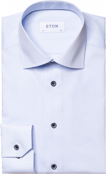 Eton - Lyseblå Kontrast Skjorte I Twil - Himmelblå