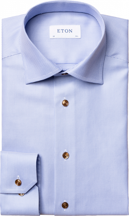 Eton - Lyseblå Herreskjorte I Mønstret Twill - Himmelblå