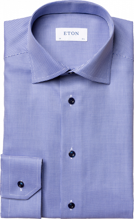 Eton - Men's Blue Patterned Twill Shirt - Blå