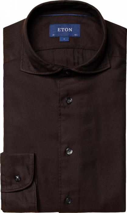 Eton - Men's Brown Slim Fit Flannel Shirt, Wide Spread - Brown