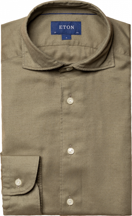 Eton - Men's Green Flannel Slim Fit Shirt, Wide Spread - Verde