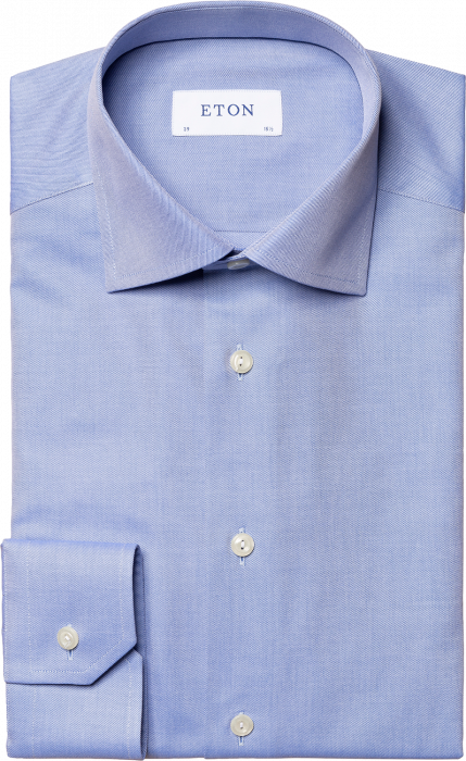 Eton - Blå Luksus Twill-Skjorte Til Mænd - Blå