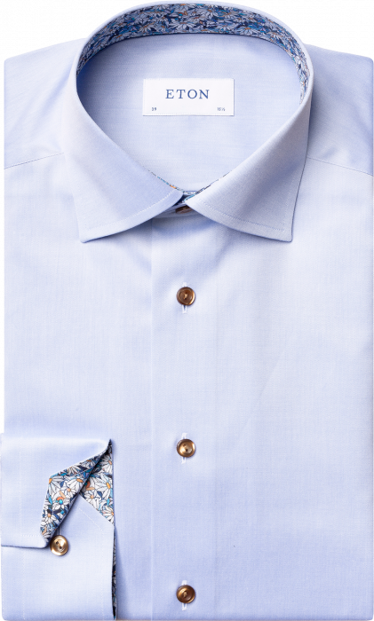 Eton - Lyseblå Herreskjorte Med Blomster I Slim-Fit - Himmelblå & blå