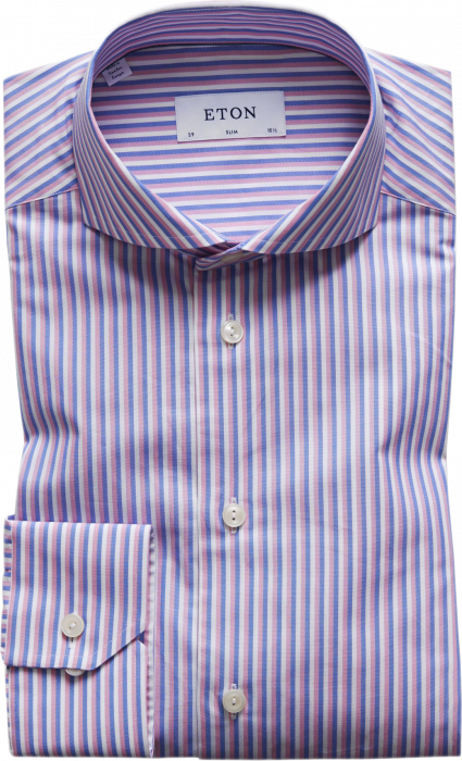 Eton - Striped Poplin Shirt - Skye Blue & cerise