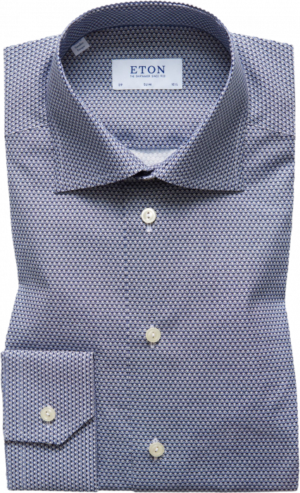Eton - Neat Blue Men's Shirt With Micro Panda Print - Bleu foncé & blanc