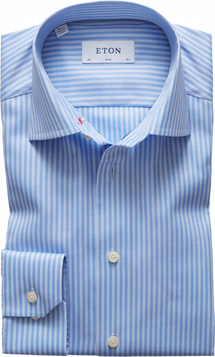 Eton - Blue Striped Twill, Slim Fit, Cut Away - Niebieski & biały