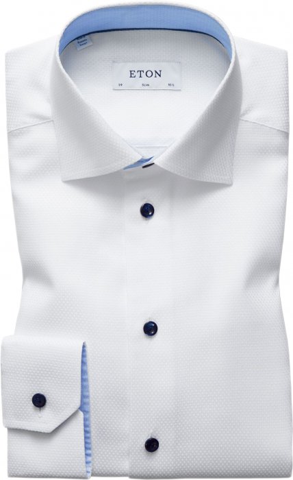 Eton - Twill With Navy Buttons Slim Fit, Cut Away - Biały